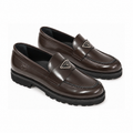 Brown Polished Leather Girls Dress Loafers with matching triangle ornaments