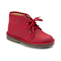 Red Sahara Leather Lace shoes for toddlers and girls by London Kids, vibrant red color, Sahara leather material.