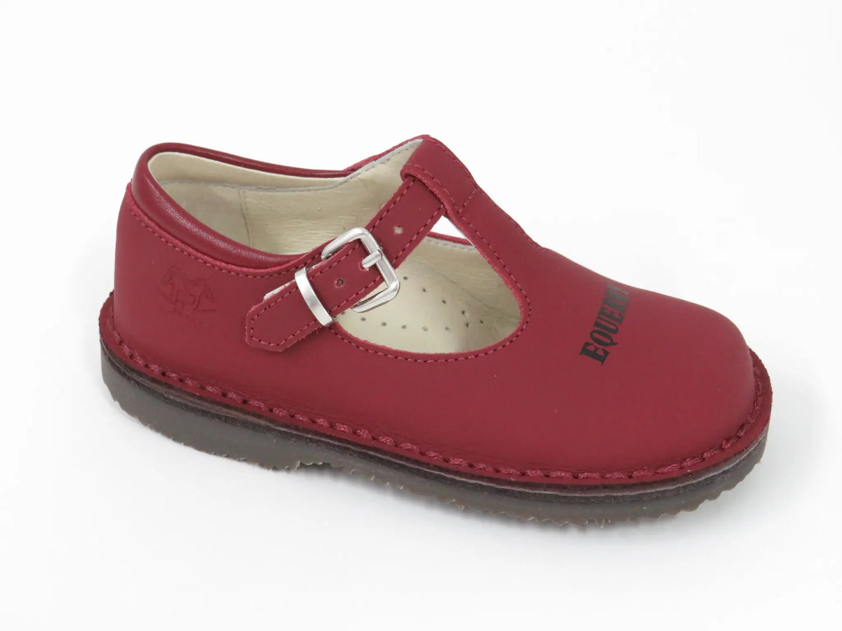 Red Sahara Leather T-strap Shoes for Girls by London Kids