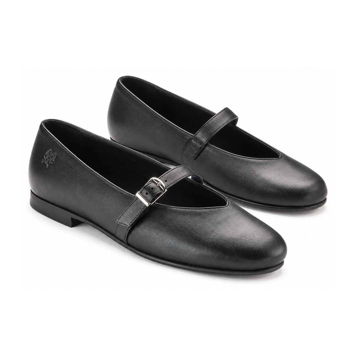 Black Leather Teens Dressy Strap Shoe