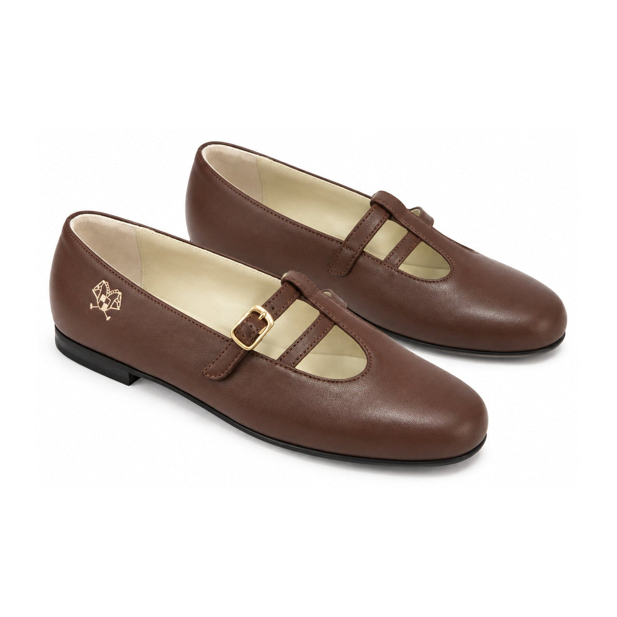 Brown Medium Leather Teens T-Strap Shoe