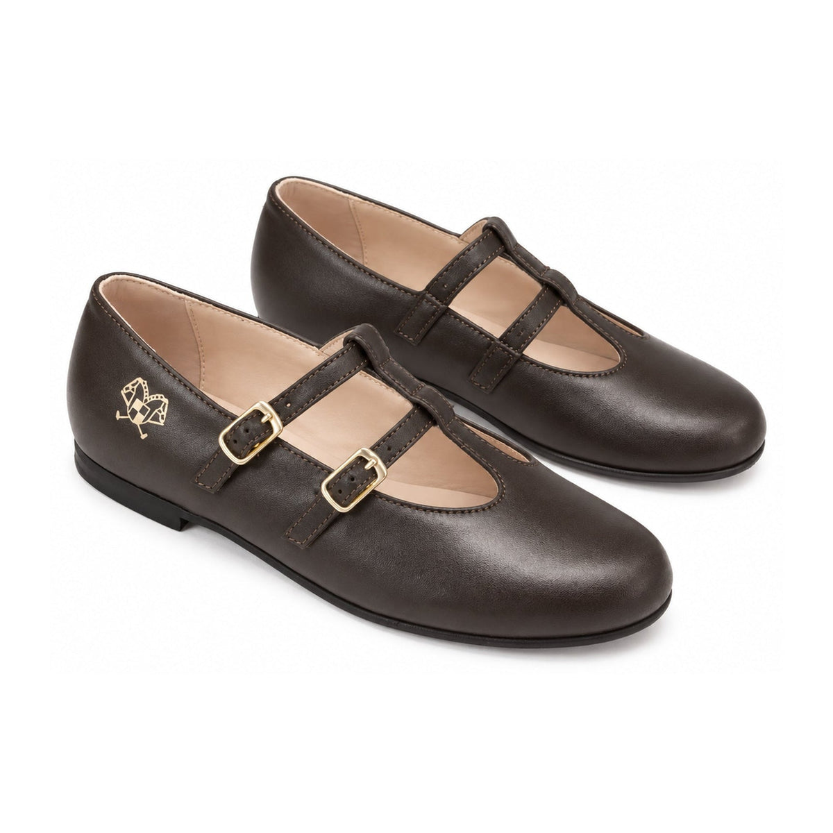 Brown Coffee Girls Dressy Double Tstrap