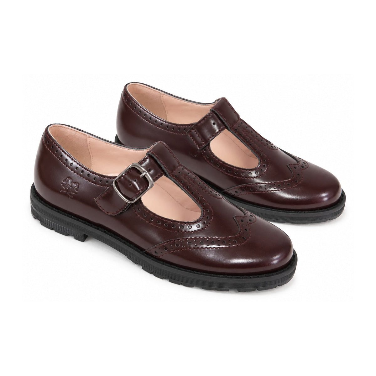 Bordo Polished Leather Girls T-Strap School Shoe